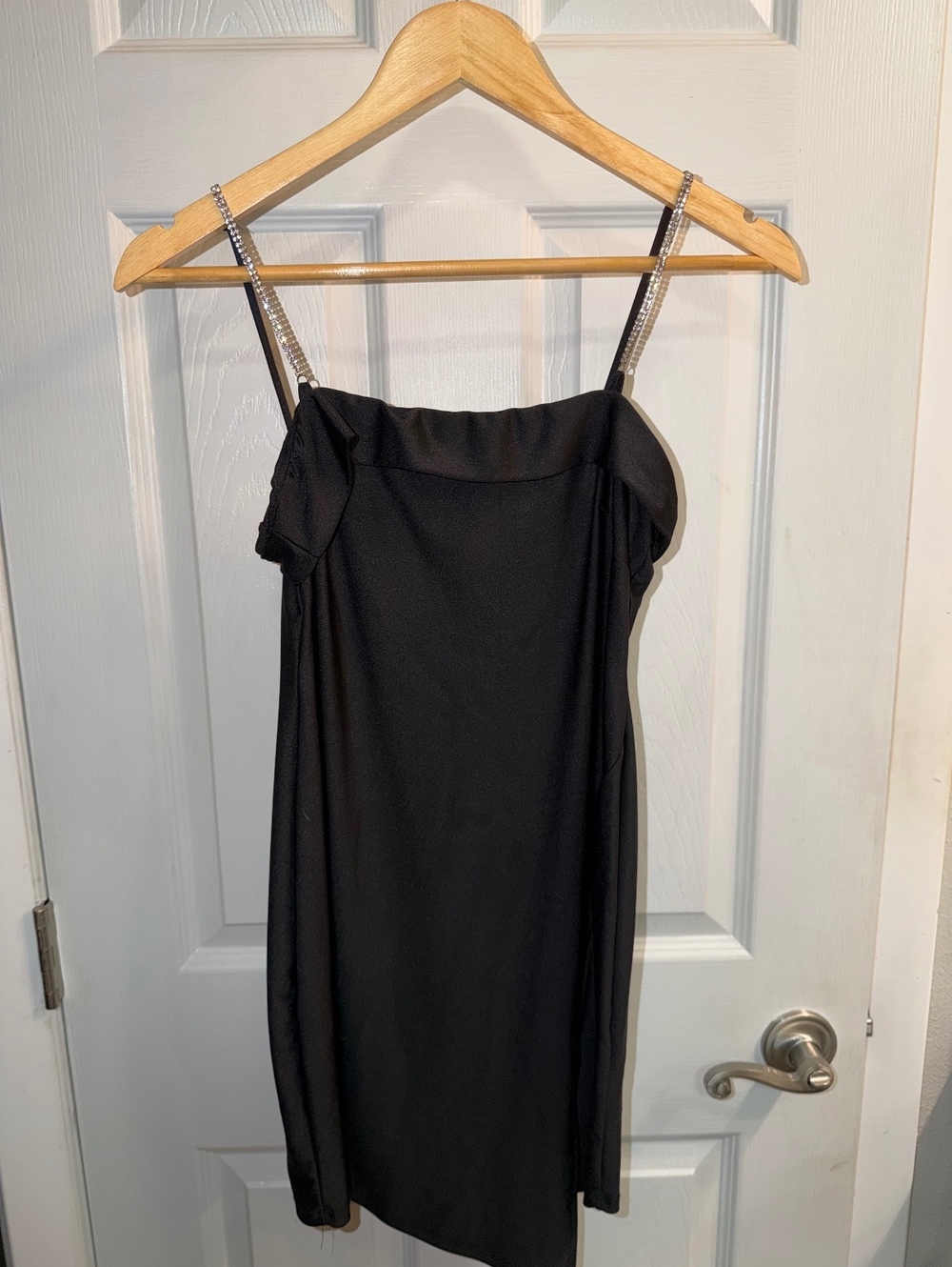 7 Day Wknd Black Rhinestone Strap Mini Dress Y2K Party Cocktail